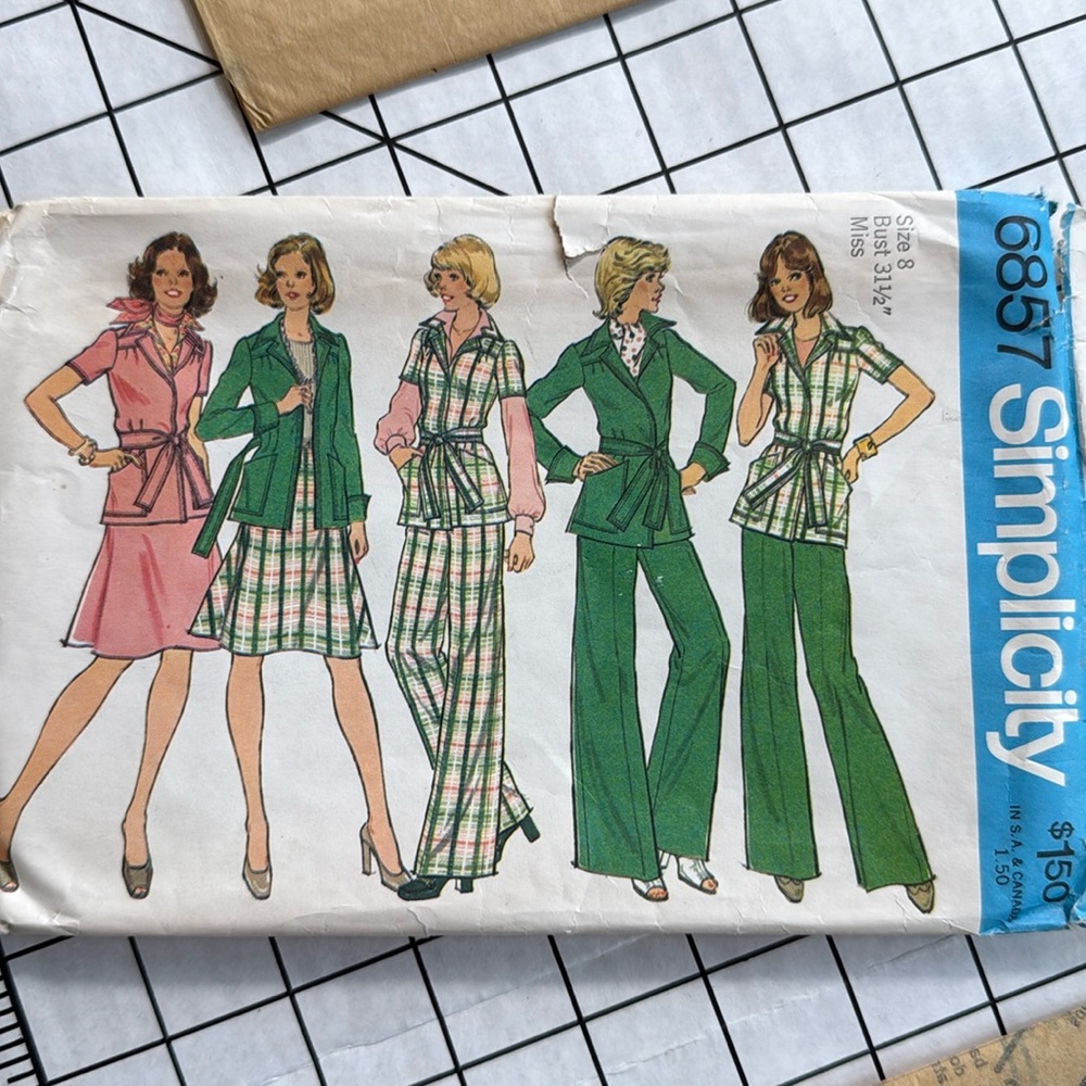 Vintage Simplicity Wide Leg Jumpsuit Pattern 6857 c1974 Size 8 Miss, bust 31 1/2